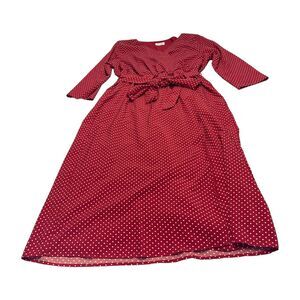 Love Sadie A-Line Dress Women's Large Red Polka Dot Lined Surplice Neck Belted